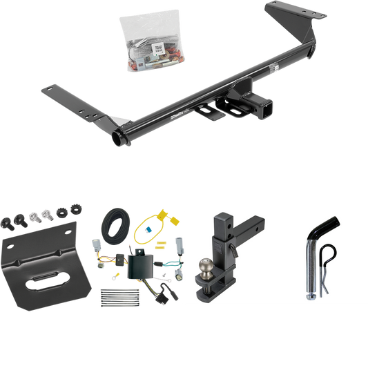 Fits 2022-2023 Chrysler Grand Caravan Trailer Hitch Tow PKG w/ 4-Flat Wiring Harness + Adjustable Drop Rise Clevis Hitch Ball Mount w/ 2" Ball + Pin/Clip + Wiring Bracket (For (Canada Only) Models) By Draw-Tite