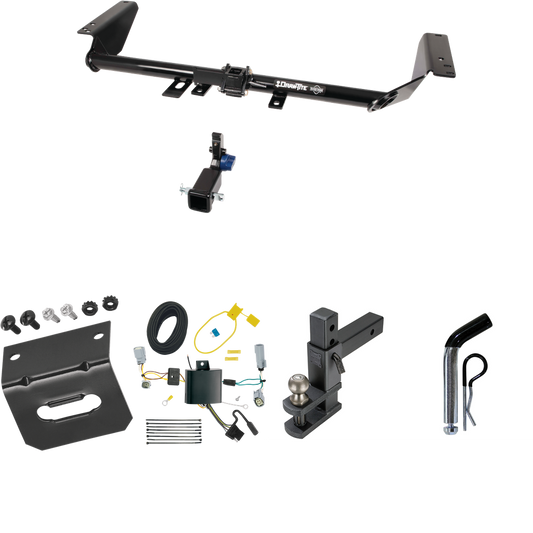 Fits 2017-2020 Chrysler Pacifica Trailer Hitch Tow PKG w/ 4-Flat Wiring Harness + Adjustable Drop Rise Clevis Hitch Ball Mount w/ 2" Ball + Pin/Clip + Wiring Bracket (For Touring Models) By Draw-Tite