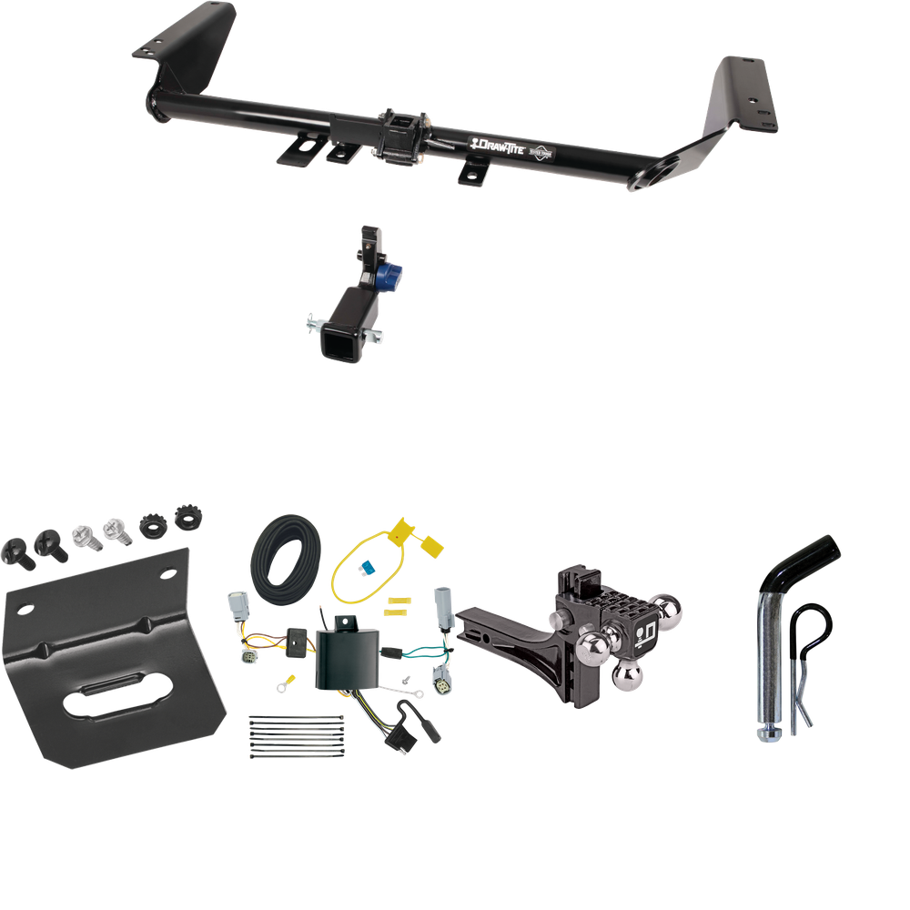 Fits 2022-2023 Chrysler Grand Caravan Trailer Hitch Tow PKG w/ 4-Flat Wiring Harness + Adjustable Drop Rise Triple Ball Ball Mount 1-7/8" & 2" & 2-5/16" Trailer Balls + Pin/Clip + Wiring Bracket (For (Canada Only) Models) By Draw-Tite