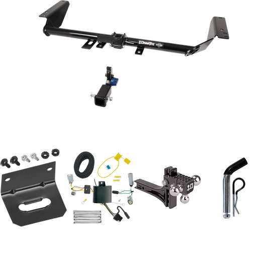 Fits 2022-2023 Chrysler Grand Caravan Trailer Hitch Tow PKG w/ 4-Flat Wiring Harness + Adjustable Drop Rise Triple Ball Ball Mount 1-7/8" & 2" & 2-5/16" Trailer Balls + Pin/Clip + Wiring Bracket (For (Canada Only) Models) By Draw-Tite