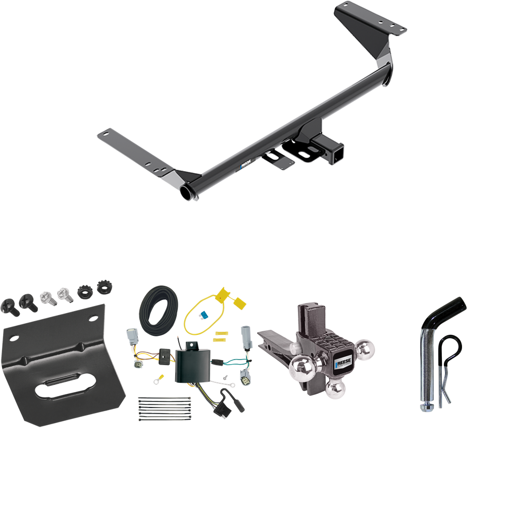 Fits 2022-2023 Chrysler Grand Caravan Trailer Hitch Tow PKG w/ 4-Flat Wiring Harness + Adjustable Drop Rise Triple Ball Ball Mount 1-7/8" & 2" & 2-5/16" Trailer Balls + Pin/Clip + Wiring Bracket (For (Canada Only) Models) By Reese Towpower