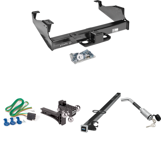 Fits 1999-2023 Ford F-450 Super Duty Trailer Hitch Tow PKG w/ 4-Flat Wiring Harness + 2-1/2" to 2" Adapter 41" Length + Adjustable Drop Rise Triple Ball Ball Mount 1-7/8" & 2" & 2-5/16" Trailer Balls + Hitch Lock (For Cab & Chassis, w/34" Wide Frames