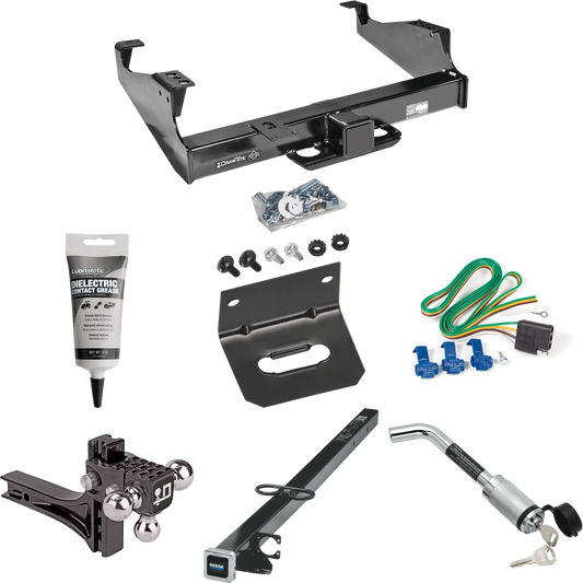 Fits 1999-2000 Ford F-350 Super Duty Trailer Hitch Tow PKG w/ 4-Flat Wiring Harness + 2-1/2" to 2" Adapter 41" Length + Adjustable Drop Rise Triple Ball Ball Mount 1-7/8" & 2" & 2-5/16" Trailer Balls + Hitch Lock + Wiring Bracket + Electric Grease (F