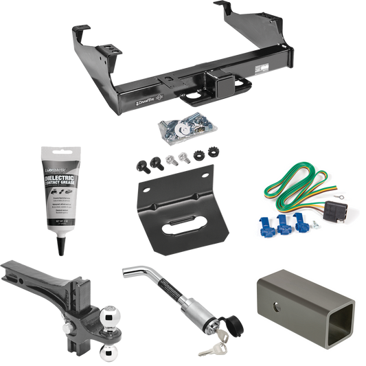 Fits 1999-2023 Ford F-450 Super Duty Trailer Hitch Tow PKG w/ 4-Flat Wiring Harness + 2-1/2" to 2" Adapter 6" Length + Adjustable Drop Rise Dual Ball Ball Mount 2" & 2-5/16" Trailer Balls + Hitch Lock + Wiring Bracket + Electric Grease (For Cab & Cha