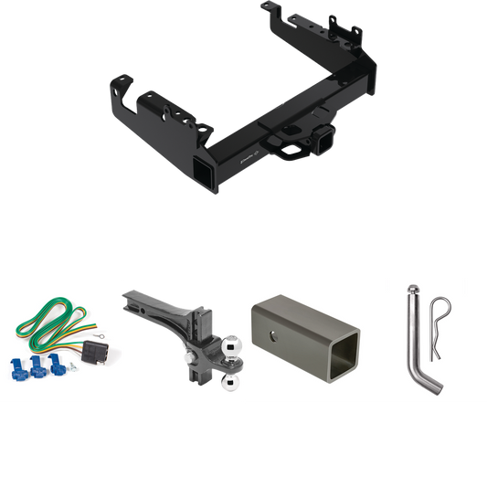 Fits 2019-2023 Ford F-450 Super Duty Trailer Hitch Tow PKG w/ 4-Flat Wiring Harness + 2-1/2" to 2" Adapter 6" Length + Adjustable Drop Rise Dual Ball Ball Mount 2" & 2-5/16" Trailer Balls + Pin/Clip (For Cab & Chassis, w/34" Wide Frames Models) By Dr