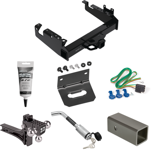 Fits 2019-2023 Ford F-550 Super Duty Trailer Hitch Tow PKG w/ 4-Flat Wiring Harness + 2-1/2" to 2" Adapter 6" Length + Adjustable Drop Rise Triple Ball Ball Mount 1-7/8" & 2" & 2-5/16" Trailer Balls + Hitch Lock + Wiring Bracket + Electric Grease (Fo