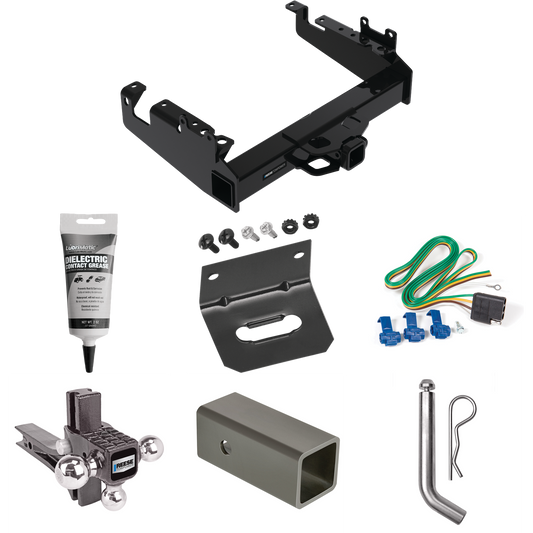 Fits 2019-2023 Ford F-450 Super Duty Trailer Hitch Tow PKG w/ 4-Flat Wiring Harness + 2-1/2" to 2" Adapter 6" Length + Adjustable Drop Rise Triple Ball Ball Mount 1-7/8" & 2" & 2-5/16" Trailer Balls + Pin/Clip + Wiring Bracket + Electric Grease (For