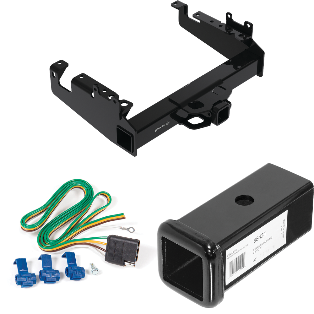 Fits 2019-2023 Ford F-350 Super Duty Trailer Hitch Tow PKG w/ 4-Flat Wiring Harness + 2-1/2" to 2" Adapter 7" Length (For Cab & Chassis, w/34" Wide Frames Models) By Draw-Tite