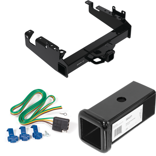 Fits 2019-2023 Ford F-350 Super Duty Trailer Hitch Tow PKG w/ 4-Flat Wiring Harness + 2-1/2" to 2" Adapter 7" Length (For Cab & Chassis, w/34" Wide Frames Models) By Draw-Tite