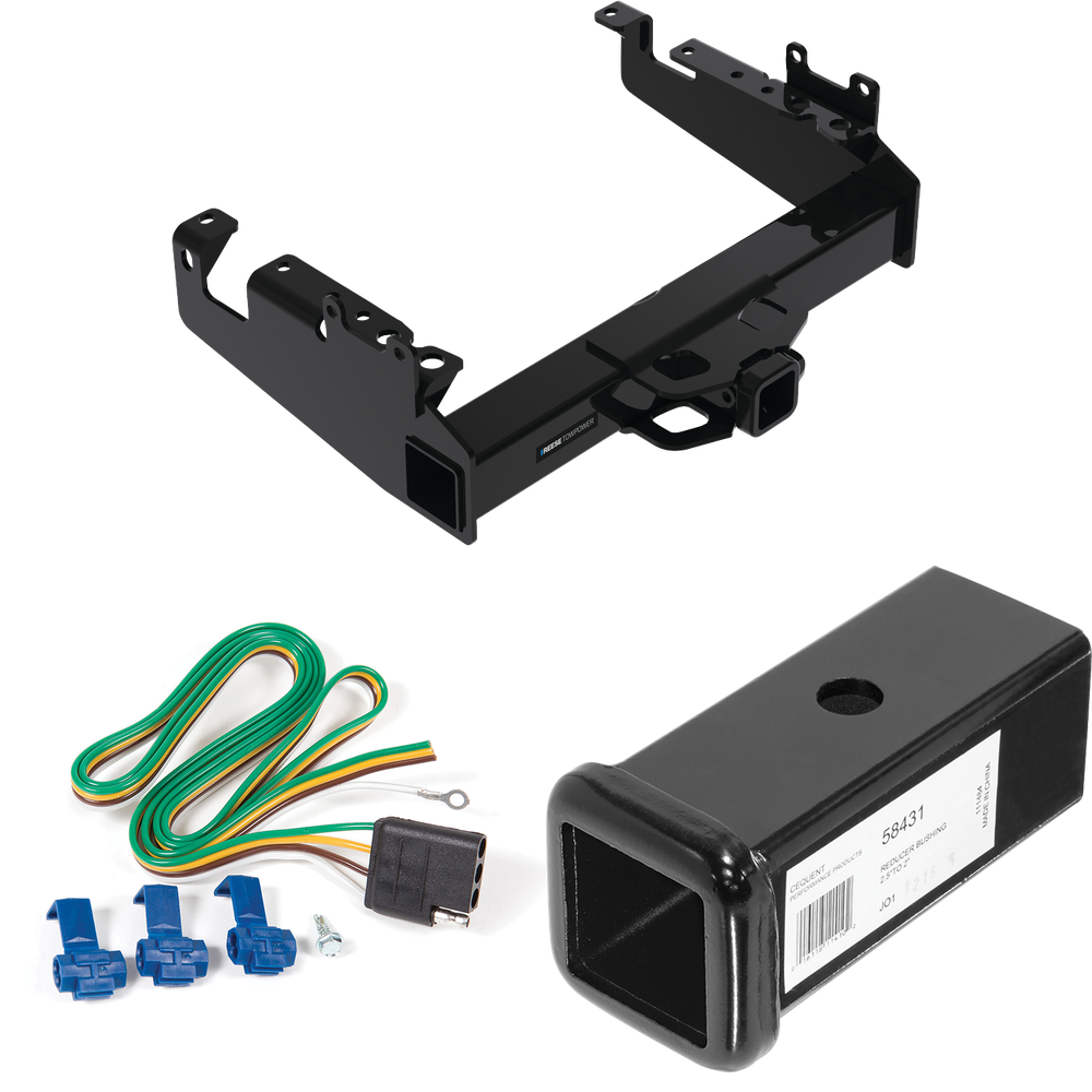 Se adapta al paquete de remolque con enganche para remolque Ford F-550 Super Duty 2019-2023 con arnés de cableado plano de 4 + adaptador de 2-1/2" a 2" de 7" de largo (para modelos de cabina y chasis, con marcos de 34" de ancho) Reese Towpower