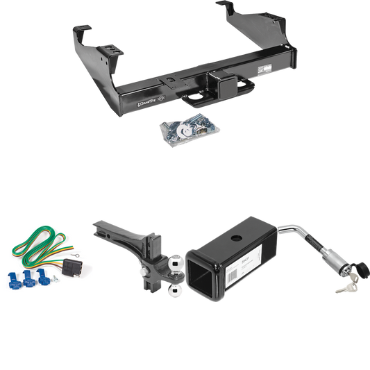 Fits 1999-2023 Ford F-450 Super Duty Trailer Hitch Tow PKG w/ 4-Flat Wiring Harness + 2-1/2" to 2" Adapter 7" Length + Adjustable Drop Rise Dual Ball Ball Mount 2" & 2-5/16" Trailer Balls + Hitch Lock (For Cab & Chassis, w/34" Wide Frames Models) By