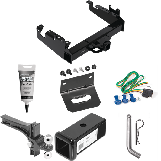 Fits 2019-2023 Ford F-550 Super Duty Trailer Hitch Tow PKG w/ 4-Flat Wiring Harness + 2-1/2" to 2" Adapter 7" Length + Adjustable Drop Rise Dual Ball Ball Mount 2" & 2-5/16" Trailer Balls + Pin/Clip + Wiring Bracket + Electric Grease (For Cab & Chass