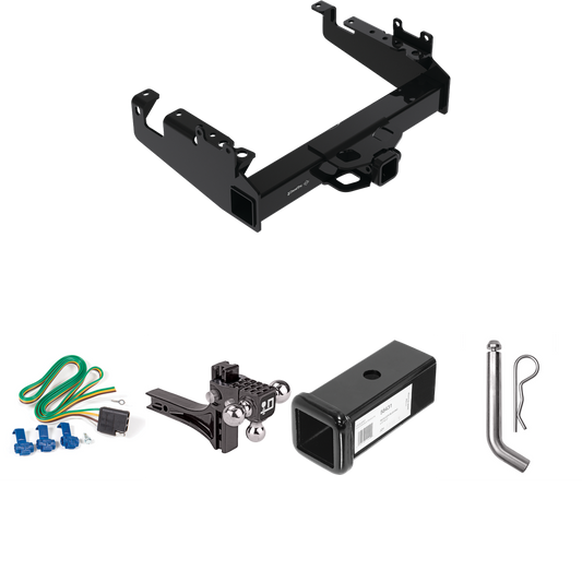 Fits 2019-2023 Ford F-350 Super Duty Trailer Hitch Tow PKG w/ 4-Flat Wiring Harness + 2-1/2" to 2" Adapter 7" Length + Adjustable Drop Rise Triple Ball Ball Mount 1-7/8" & 2" & 2-5/16" Trailer Balls + Pin/Clip (For Cab & Chassis, w/34" Wide Frames Mo