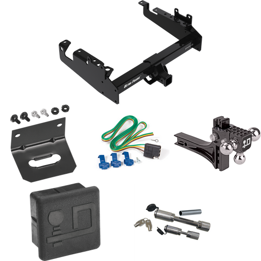 Fits 2019-2023 Ford F-350 Super Duty Trailer Hitch Tow PKG w/ 4-Flat Wiring Harness + Adjustable Drop Rise Triple Ball Ball Mount 1-7/8" & 2" & 2-5/16" Trailer Balls + Dual Hitch & Coupler Locks + Hitch Cover + Wiring Bracket (For Cab & Chassis, w/34