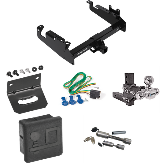 Fits 2019-2023 Ford F-450 Super Duty Trailer Hitch Tow PKG w/ 4-Flat Wiring Harness + Adjustable Drop Rise Triple Ball Ball Mount 1-7/8" & 2" & 2-5/16" Trailer Balls + Dual Hitch & Coupler Locks + Hitch Cover + Wiring Bracket (For Cab & Chassis, w/34