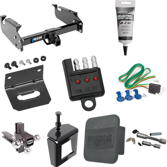 Fits 1999-2019 Ford F-550 Super Duty Trailer Hitch Tow PKG w/ 4-Flat Wiring Harness + Adjustable Drop Rise Triple Ball Ball Mount 1-7/8" & 2" & 2-5/16" Trailer Balls + Dual Hitch & Coupler Locks + Hitch Cover + Wiring Bracket + Wiring Tester + Electr