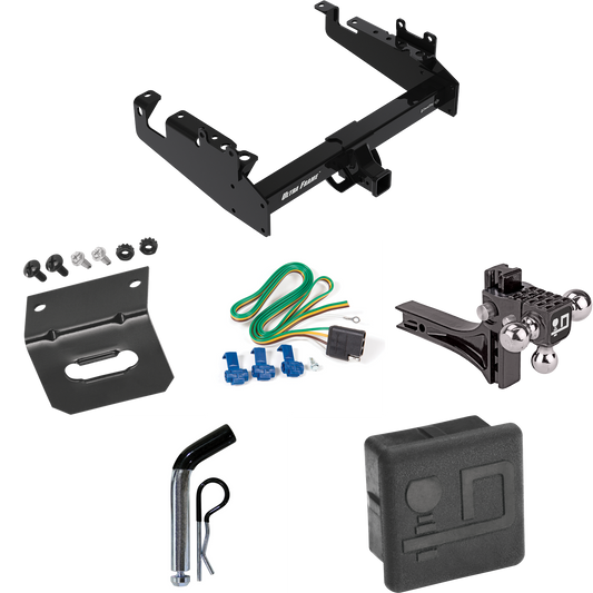 Fits 2019-2023 Ford F-450 Super Duty Trailer Hitch Tow PKG w/ 4-Flat Wiring Harness + Adjustable Drop Rise Triple Ball Ball Mount 1-7/8" & 2" & 2-5/16" Trailer Balls + Pin/Clip + Hitch Cover + Wiring Bracket (For Cab & Chassis, w/34" Wide Frames Mode