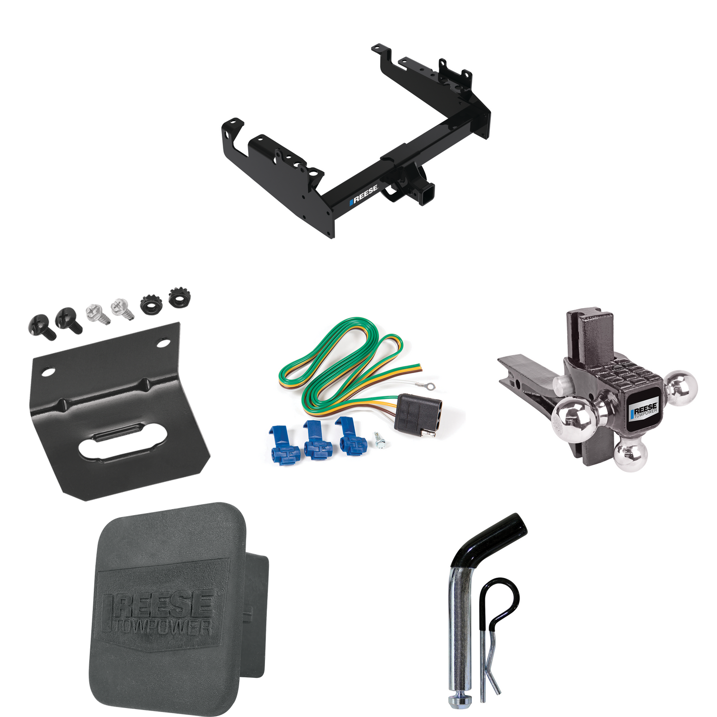 Fits 2019-2023 Ford F-350 Super Duty Trailer Hitch Tow PKG w/ 4-Flat Wiring Harness + Adjustable Drop Rise Triple Ball Ball Mount 1-7/8" & 2" & 2-5/16" Trailer Balls + Pin/Clip + Hitch Cover + Wiring Bracket (For Cab & Chassis, w/34" Wide Frames Mode