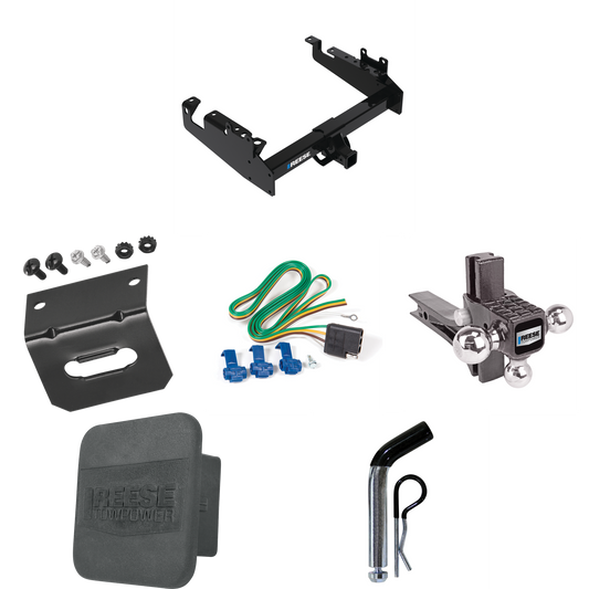 Fits 2019-2023 Ford F-350 Super Duty Trailer Hitch Tow PKG w/ 4-Flat Wiring Harness + Adjustable Drop Rise Triple Ball Ball Mount 1-7/8" & 2" & 2-5/16" Trailer Balls + Pin/Clip + Hitch Cover + Wiring Bracket (For Cab & Chassis, w/34" Wide Frames Mode