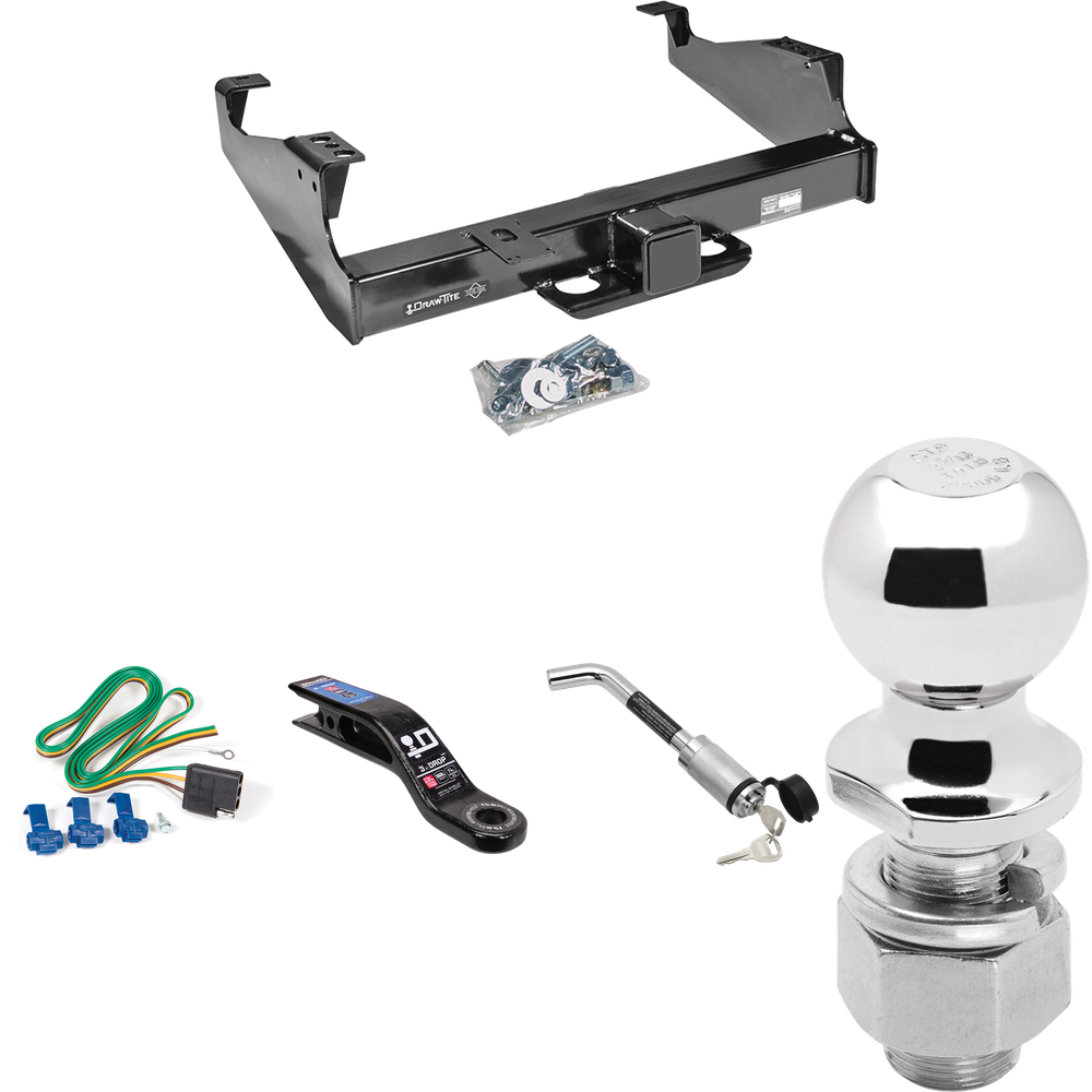 Fits 1999-2023 Ford F-450 Super Duty Trailer Hitch Tow PKG w/ 4-Flat Wiring Harness + Ball Mount w/ 3" Drop + Hitch Lock + 2-5/16" Ball (For Cab & Chassis, w/34" Wide Frames Models) By Draw-Tite