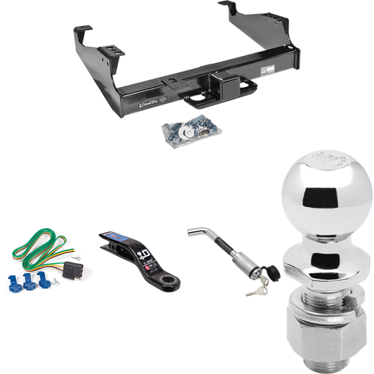 Fits 1999-2023 Ford F-450 Super Duty Trailer Hitch Tow PKG w/ 4-Flat Wiring Harness + Ball Mount w/ 3" Drop + Hitch Lock + 2-5/16" Ball (For Cab & Chassis, w/34" Wide Frames Models) By Draw-Tite