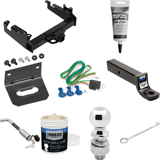 Fits 2019-2023 Ford F-550 Super Duty Trailer Hitch Tow PKG w/ 4-Flat Wiring Harness + Ball Mount w/ 3" Drop + Hitch Lock + 2-5/16" Ball + Wiring Bracket + Electric Grease + Ball Wrench + Ball Lube (For Cab & Chassis, w/34" Wide Frames Models) By Draw