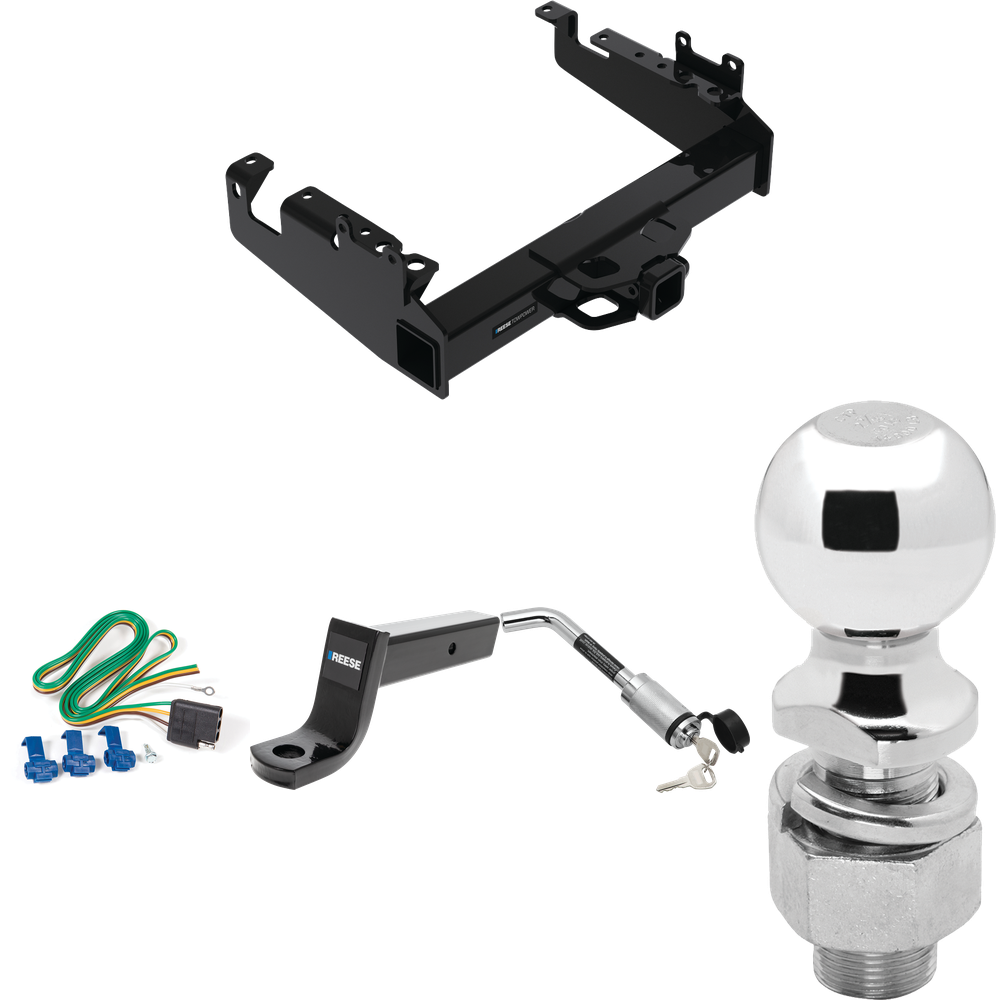 Fits 2019-2023 Ford F-450 Super Duty Trailer Hitch Tow PKG w/ 4-Flat Wiring Harness + Ball Mount w/ 5" Drop + Hitch Lock + 2-5/16" Ball (For Cab & Chassis, w/34" Wide Frames Models) By Reese Towpower