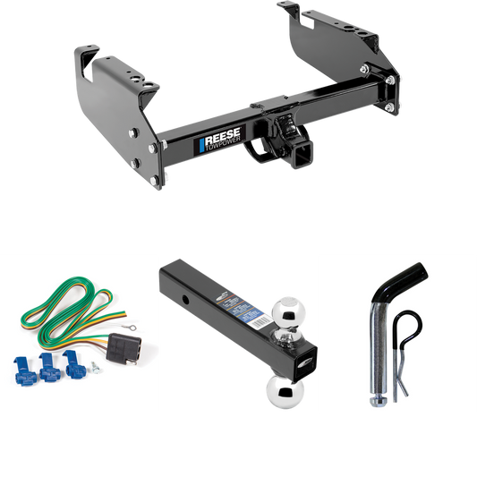 Fits 1999-2019 Ford F-450 Super Duty Trailer Hitch Tow PKG w/ 4-Flat Wiring Harness + Dual Ball Ball Mount 2" & 2-5/16" Trailer Balls + Pin/Clip (For Cab & Chassis, w/34" Wide Frames Models) By Reese Towpower