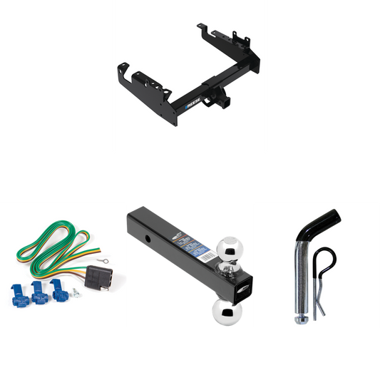 Fits 2019-2023 Ford F-550 Super Duty Trailer Hitch Tow PKG w/ 4-Flat Wiring Harness + Dual Ball Ball Mount 2" & 2-5/16" Trailer Balls + Pin/Clip (For Cab & Chassis, w/34" Wide Frames Models) By Reese Towpower