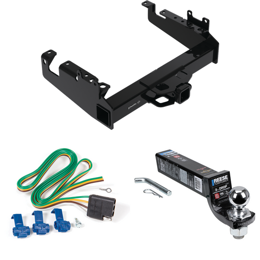 Fits 2019-2023 Ford F-550 Super Duty Trailer Hitch Tow PKG w/ 4-Flat Wiring Harness + Interlock Ball Mount Starter Kit 3" Drop w/ 2" Ball (For Cab & Chassis, w/34" Wide Frames Models) By Draw-Tite