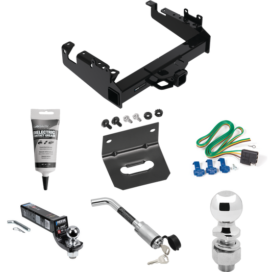 Fits 2019-2023 Ford F-550 Super Duty Trailer Hitch Tow PKG w/ 4-Flat Wiring Harness + Interlock Ball Mount Starter Kit 3" Drop w/ 2" Ball + Hitch Lock + 2-5/16" Ball + Hitch Lock + Wiring Bracket + Electric Grease (For Cab & Chassis, w/34" Wide Frame