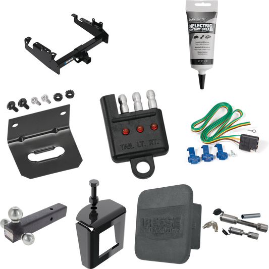 Fits 2019-2023 Ford F-450 Super Duty Trailer Hitch Tow PKG w/ 4-Flat Wiring Harness + Triple Ball Ball Mount 1-7/8" & 2" & 2-5/16" Trailer Balls + Dual Hitch & Coupler Locks + Hitch Cover + Wiring Bracket + Wiring Tester + Electric Grease + Anti Ratt