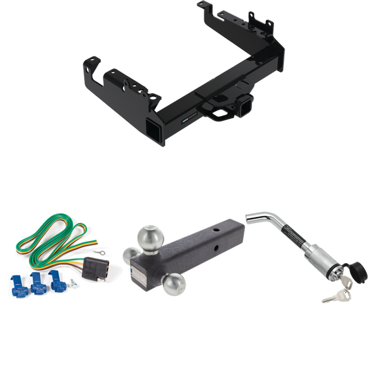 Fits 2019-2023 Ford F-550 Super Duty Trailer Hitch Tow PKG w/ 4-Flat Wiring Harness + Triple Ball Ball Mount 1-7/8" & 2" & 2-5/16" Trailer Balls + Hitch Lock (For Cab & Chassis, w/34" Wide Frames Models) By Reese Towpower