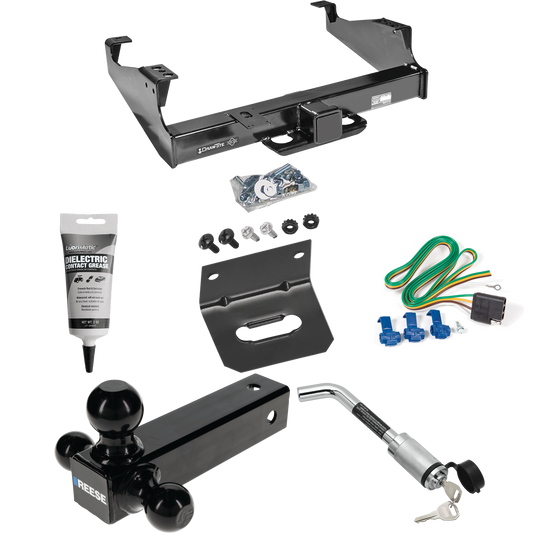 Fits 1999-2023 Ford F-450 Super Duty Trailer Hitch Tow PKG w/ 4-Flat Wiring Harness + Triple Ball Ball Mount 1-7/8" & 2" & 2-5/16" Trailer Balls + Hitch Lock + Wiring Bracket + Electric Grease (For Cab & Chassis, w/34" Wide Frames Models) By Draw-Tit