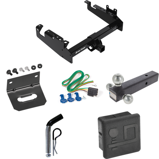 Fits 2019-2023 Ford F-350 Super Duty Trailer Hitch Tow PKG w/ 4-Flat Wiring Harness + Triple Ball Ball Mount 1-7/8" & 2" & 2-5/16" Trailer Balls + Pin/Clip + Hitch Cover + Wiring Bracket (For Cab & Chassis, w/34" Wide Frames Models) By Draw-Tite