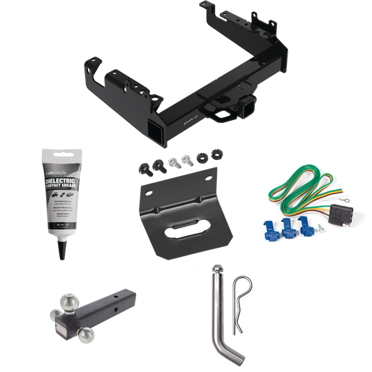 Fits 2019-2023 Ford F-550 Super Duty Trailer Hitch Tow PKG w/ 4-Flat Wiring Harness + Triple Ball Ball Mount 1-7/8" & 2" & 2-5/16" Trailer Balls + Pin/Clip + Wiring Bracket + Electric Grease (For Cab & Chassis, w/34" Wide Frames Models) By Draw-Tite