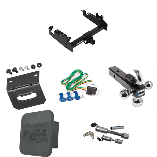 Fits 2019-2023 Ford F-350 Super Duty Trailer Hitch Tow PKG w/ 4-Flat Wiring Harness + Triple Ball Ball Mount 1-7/8" & 2" & 2-5/16" Trailer Balls w/ Tow Hook + Dual Hitch & Coupler Locks + Hitch Cover + Wiring Bracket (For Cab & Chassis, w/34" Wide Fr