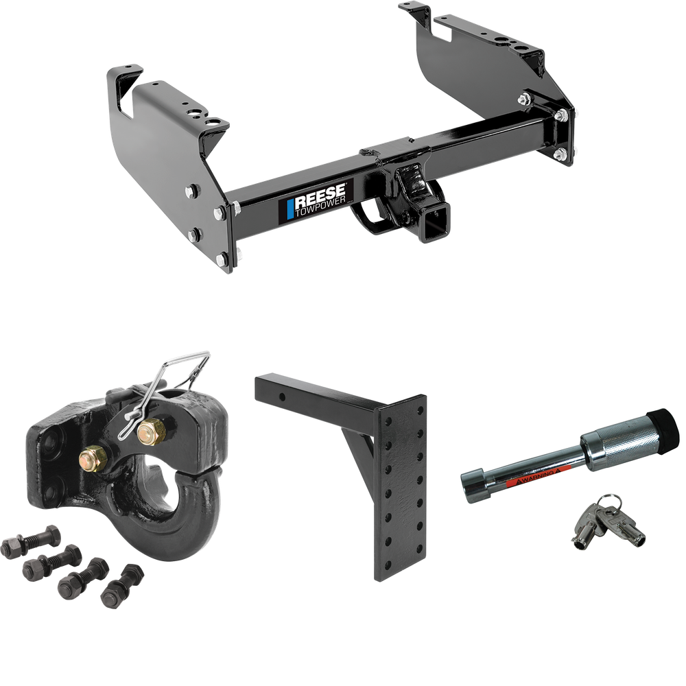 Fits 1999-2019 Ford F-550 Super Duty Trailer Hitch Tow PKG w/ 7 Hole Pintle Hook Mounting Plate + 10K Pintle Hook + Hitch Lock (For Cab & Chassis, w/34" Wide Frames Models) By Reese Towpower