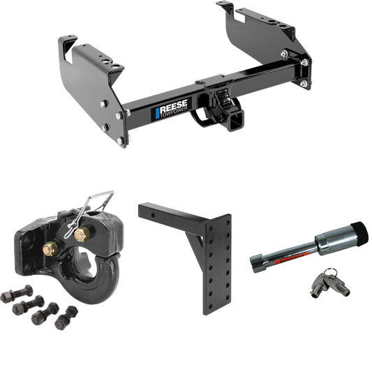 Fits 1999-2019 Ford F-550 Super Duty Trailer Hitch Tow PKG w/ 7 Hole Pintle Hook Mounting Plate + 10K Pintle Hook + Hitch Lock (For Cab & Chassis, w/34" Wide Frames Models) By Reese Towpower