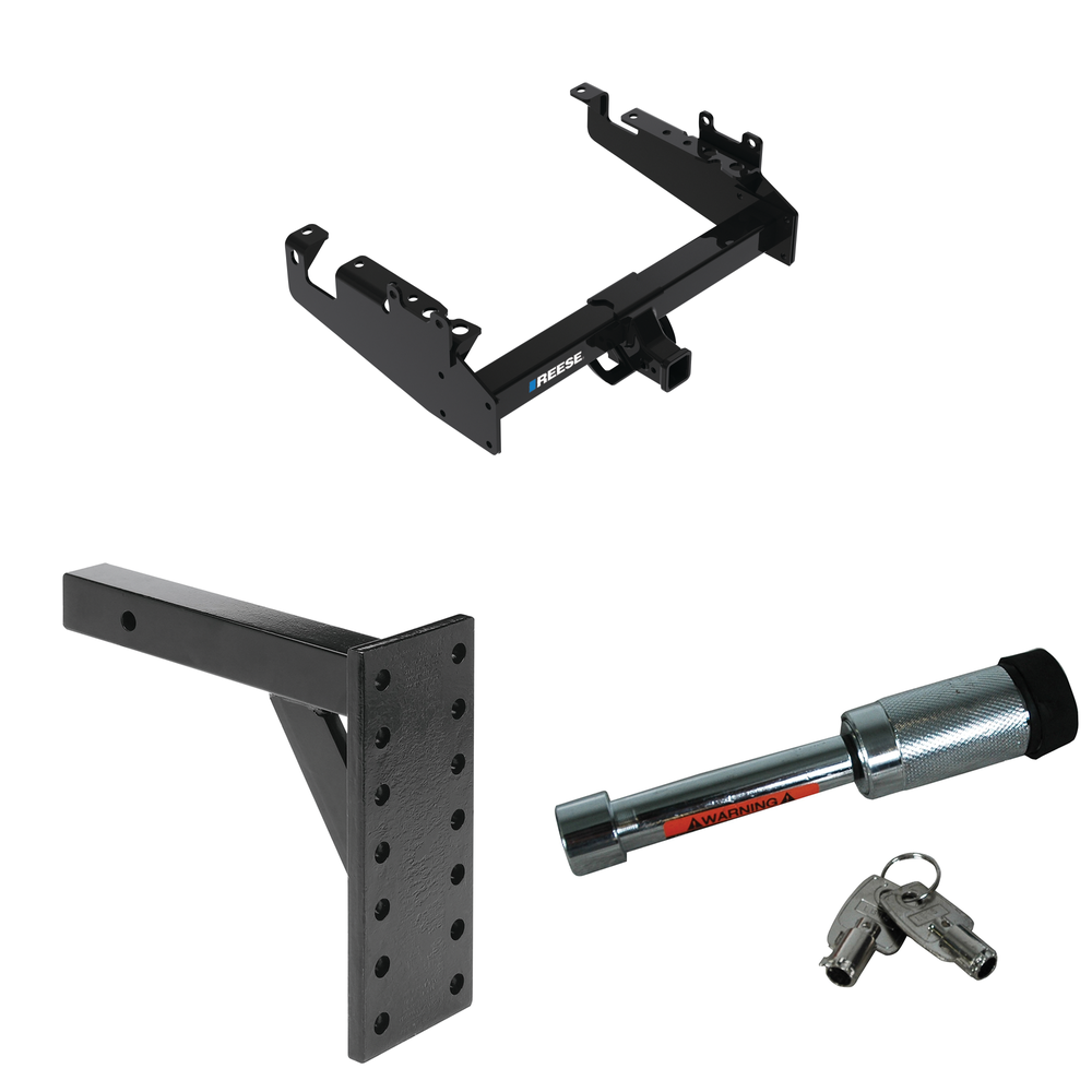 Fits 2019-2023 Ford F-350 Super Duty Trailer Hitch Tow PKG w/ 7 Hole Pintle Hook Mounting Plate + Hitch Lock (For Cab & Chassis, w/34" Wide Frames Models) By Reese Towpower