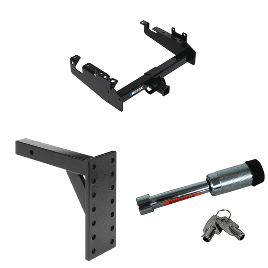 Fits 2019-2023 Ford F-350 Super Duty Trailer Hitch Tow PKG w/ 7 Hole Pintle Hook Mounting Plate + Hitch Lock (For Cab & Chassis, w/34" Wide Frames Models) By Reese Towpower