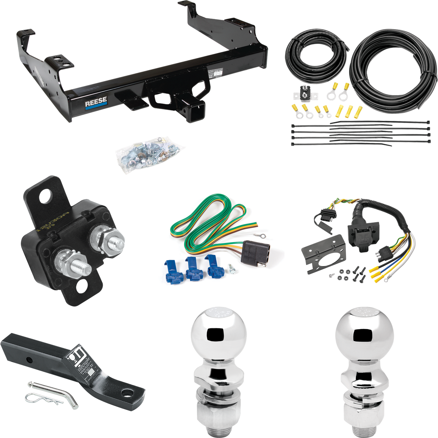 Fits 1999-2023 Ford F-550 Super Duty Trailer Hitch Tow PKG w/ 7-Way RV Wiring + 2" & 2-5/16" Ball + Drop Mount (For Cab & Chassis, w/34" Wide Frames Models) By Reese Towpower