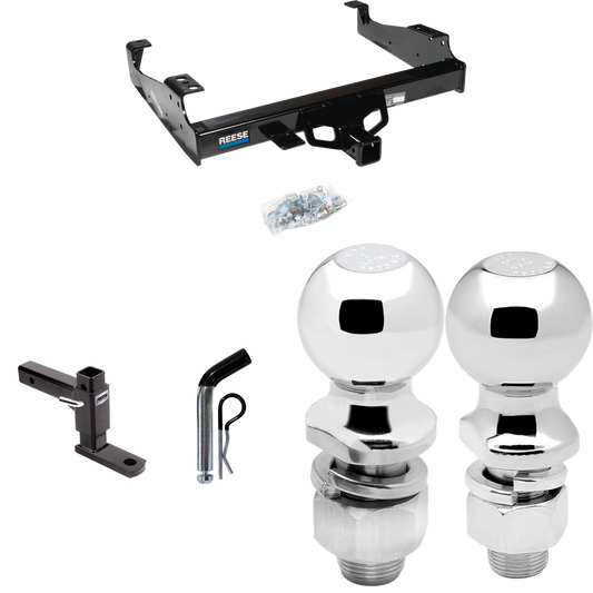 Fits 1999-2023 Ford F-550 Super Duty Trailer Hitch Tow PKG w/ Adjustable Drop Rise Ball Mount + Pin/Clip + 2" Ball + 2-5/16" Ball (For Cab & Chassis, w/34" Wide Frames Models) By Reese Towpower