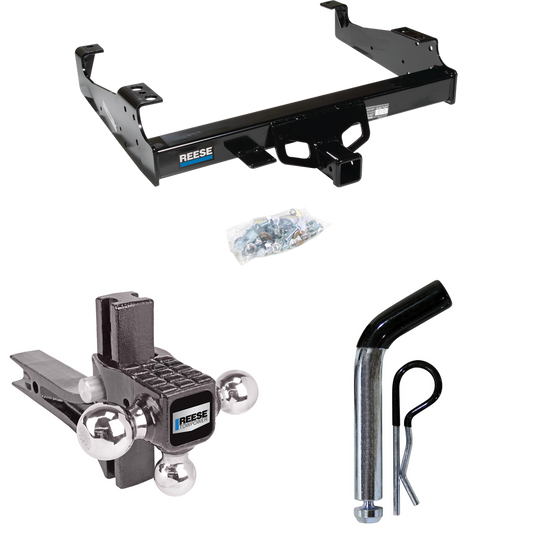 Fits 1999-2000 Ford F-350 Super Duty Trailer Hitch Tow PKG w/ Adjustable Drop Rise Triple Ball Ball Mount 1-7/8" & 2" & 2-5/16" Trailer Balls + Pin/Clip (For Cab & Chassis, w/34" Wide Frames Models) By Reese Towpower