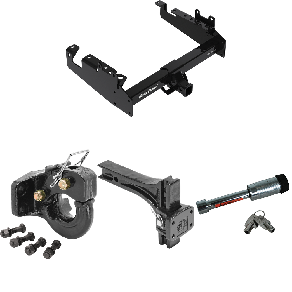 Fits 2019-2023 Ford F-550 Super Duty Trailer Hitch Tow PKG w/ Adjustable Pintle Hook Mounting Plate + 10K Pintle Hook + Hitch Lock (For Cab & Chassis, w/34" Wide Frames Models) By Draw-Tite