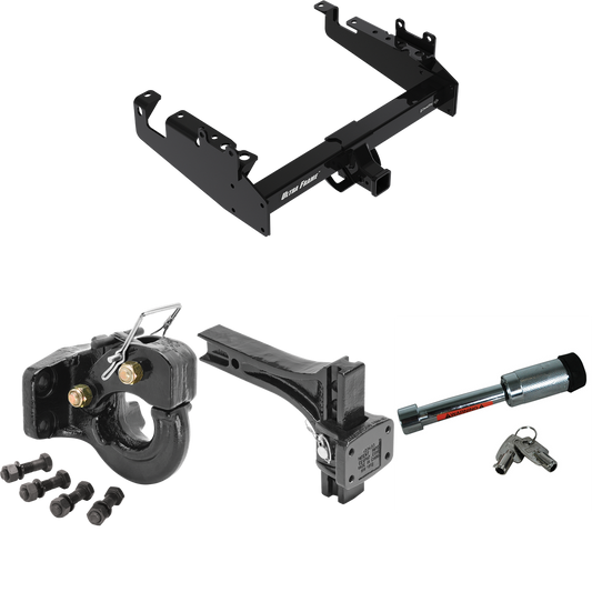 Fits 2019-2023 Ford F-550 Super Duty Trailer Hitch Tow PKG w/ Adjustable Pintle Hook Mounting Plate + 10K Pintle Hook + Hitch Lock (For Cab & Chassis, w/34" Wide Frames Models) By Draw-Tite