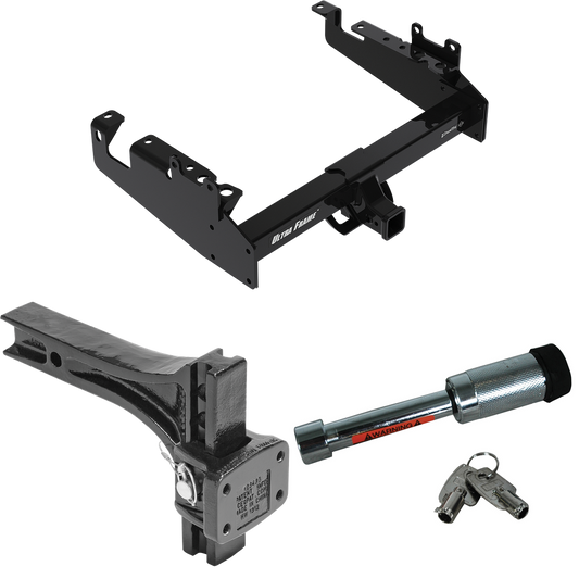 Fits 2019-2023 Ford F-550 Super Duty Trailer Hitch Tow PKG w/ Adjustable Pintle Hook Mounting Plate + Hitch Lock (For Cab & Chassis, w/34" Wide Frames Models) By Draw-Tite