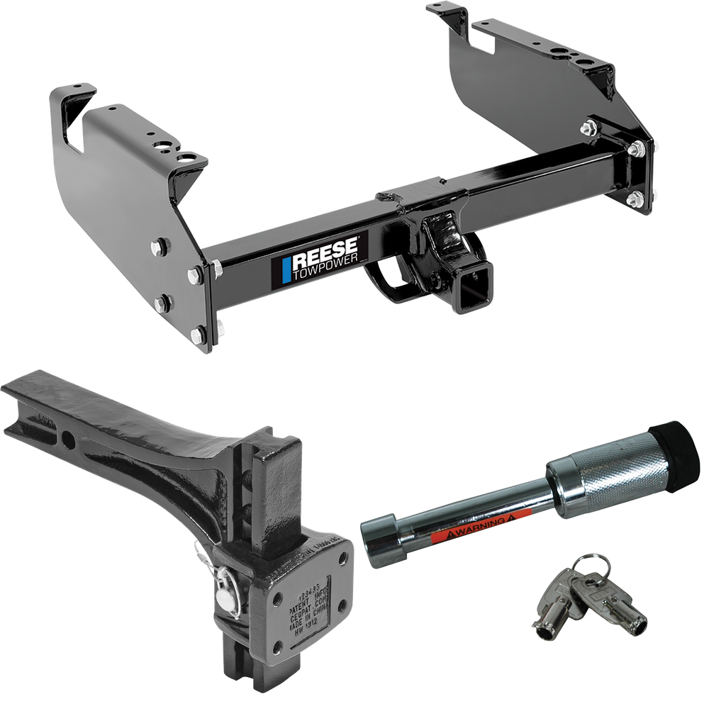 Fits 1999-2019 Ford F-450 Super Duty Trailer Hitch Tow PKG w/ Adjustable Pintle Hook Mounting Plate + Hitch Lock (For Cab & Chassis, w/34" Wide Frames Models) By Reese Towpower