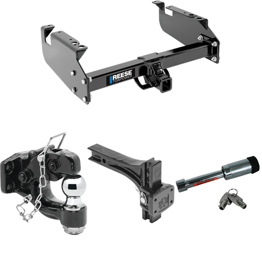 Fits 1999-2019 Ford F-350 Super Duty Trailer Hitch Tow PKG w/ Adjustable Pintle Hook Mounting Plate + Pintle Hook & 2" Ball Combination + Hitch Lock (For Cab & Chassis, w/34" Wide Frames Models) By Reese Towpower