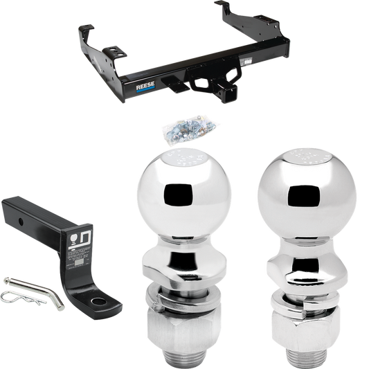 Fits 1999-2000 Ford F-350 Super Duty Trailer Hitch Tow PKG w/ Ball Mount w/ 4" Drop + 2" Ball + 2-5/16" Ball (For Cab & Chassis, w/34" Wide Frames Models) By Reese Towpower